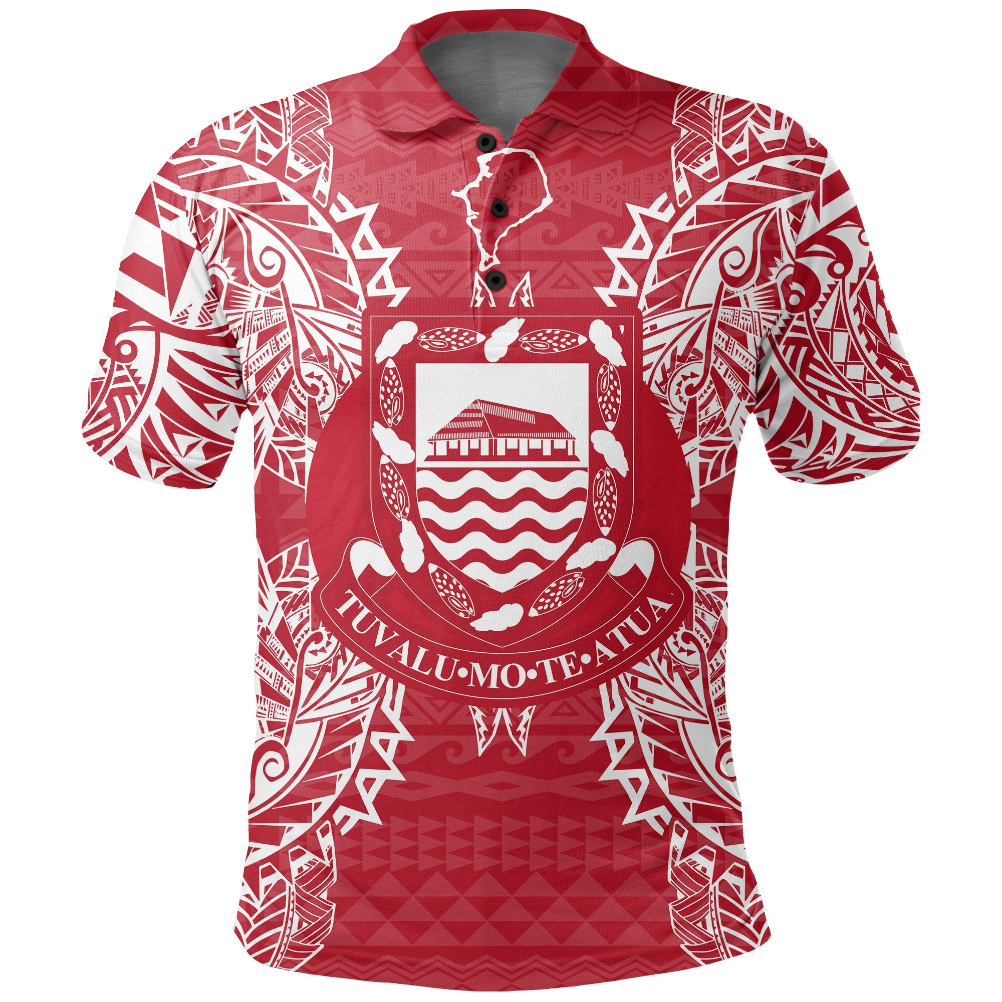 Tuvalu Polo Shirt Tuvalu Coat Of Arms Map Polynesian Tattoo Red White Unisex Red - Polynesian Pride