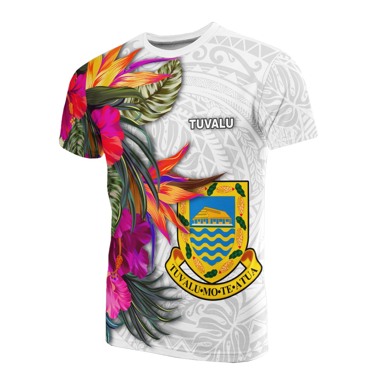 Tuvalu T Shirt Polynesian Hibiscus White Pattern Unisex White - Polynesian Pride