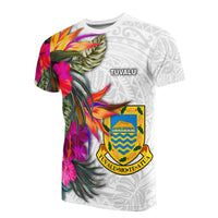 Tuvalu T Shirt Polynesian Hibiscus White Pattern Unisex White - Polynesian Pride