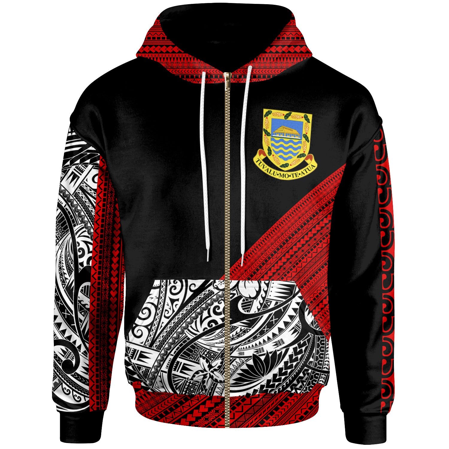 Tuvalu Custom Zip Hoodie Polynesian Diagonal Pattern Red Unisex Red - Polynesian Pride