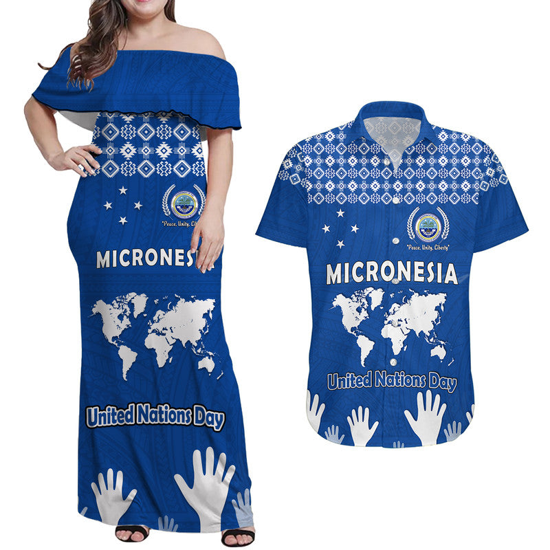 Federated States of Micronesia United Nations Day Matching Dress and Hawaiian Shirt Blue Simple World Map Version LT9 Blue - Polynesian Pride