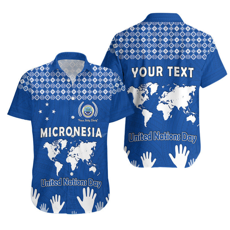 (Custom Personalised) Federated States of Micronesia United Nations Day Hawaiian Shirt Blue Simple World Map Version LT9 Unisex Blue - Polynesian Pride