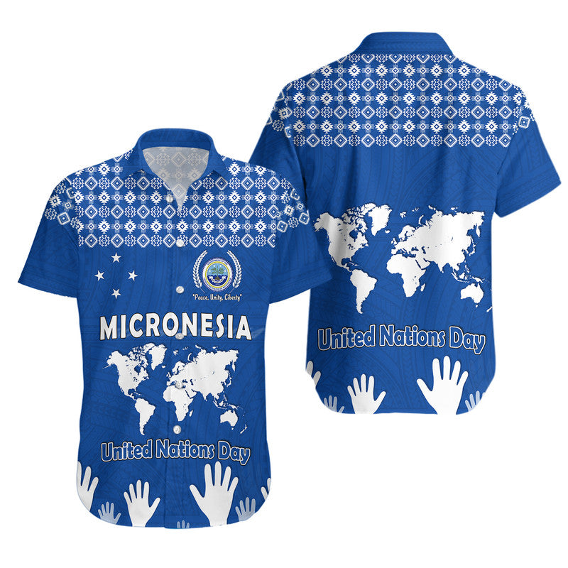 Federated States of Micronesia United Nations Day Hawaiian Shirt Blue Simple World Map Version LT9 Blue - Polynesian Pride