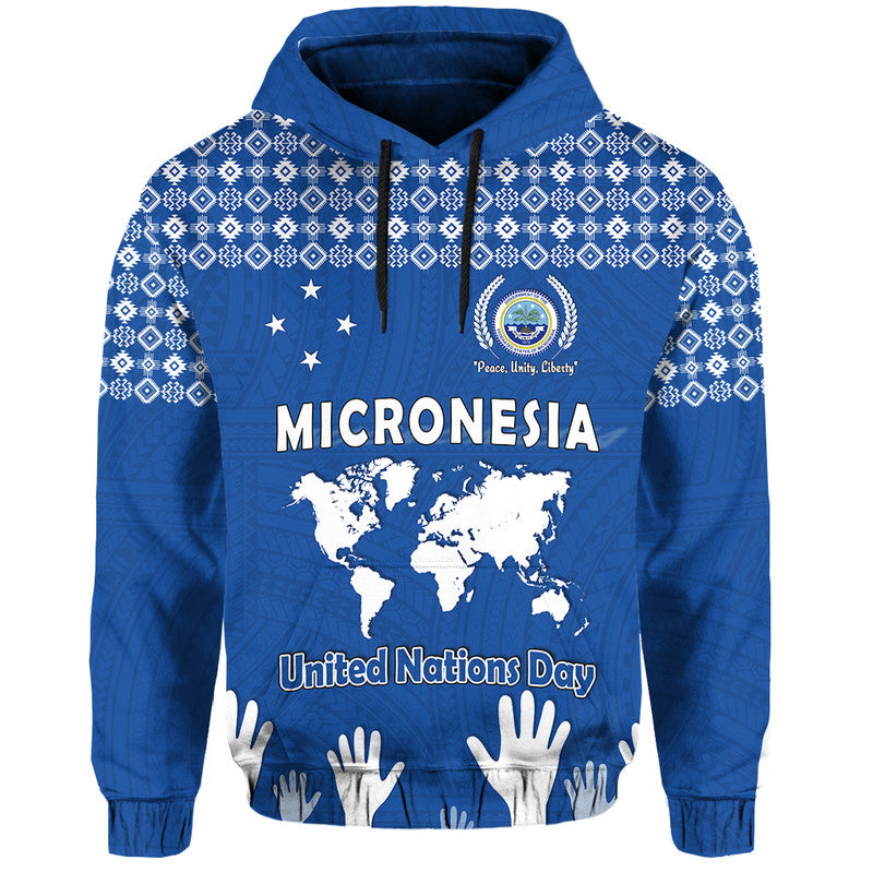 Custom Federated States of Micronesia United Nations Day Hoodie Blue Simple World Map Version LT9 Hoodie Blue - Polynesian Pride