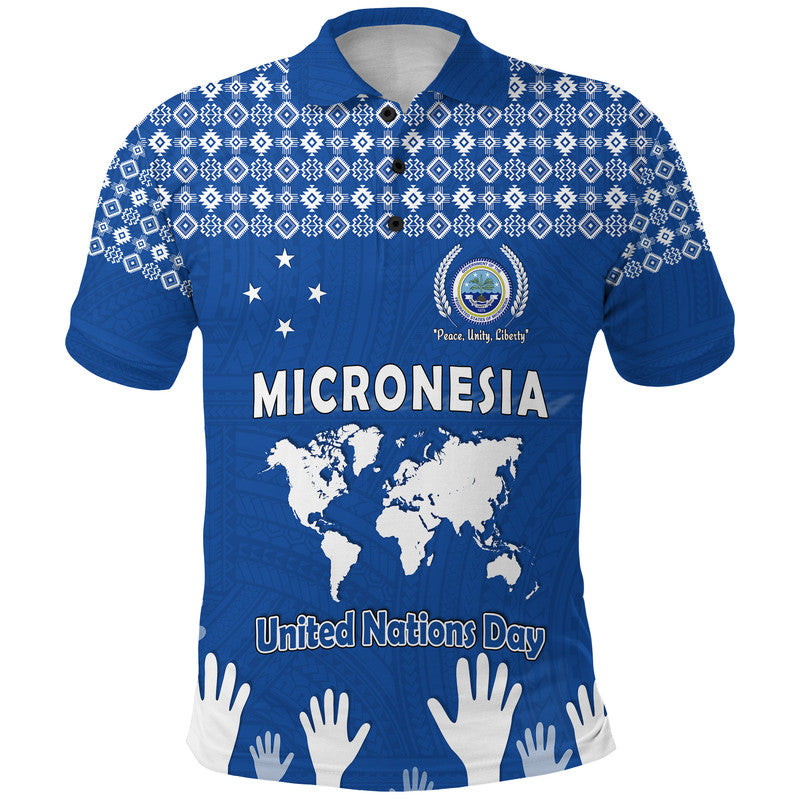 Custom Federated States of Micronesia United Nations Day Polo Shirt Blue Simple World Map Version LT9 Adult Blue - Polynesian Pride