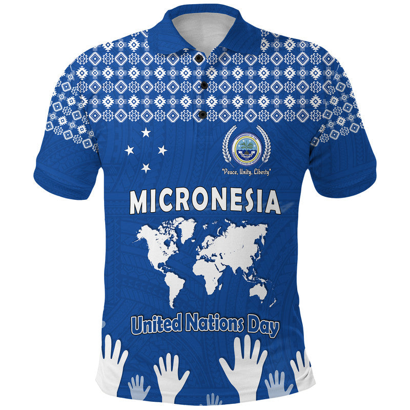 Federated States of Micronesia United Nations Day Polo Shirt Blue Simple World Map Version LT9 Adult Blue - Polynesian Pride