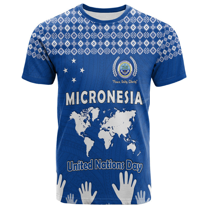 Federated States of Micronesia United Nations Day T Shirt Blue Simple World Map Version LT9 Adult Blue - Polynesian Pride
