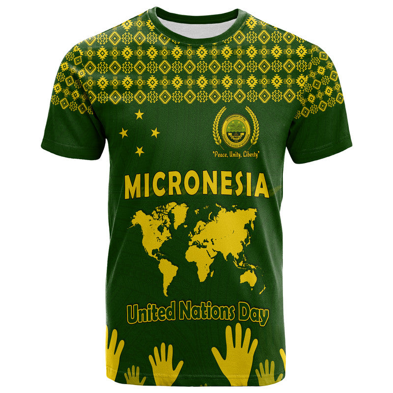 Custom Federated States of Micronesia United Nations Day T Shirt Green Simple World Map Version LT9 Green - Polynesian Pride