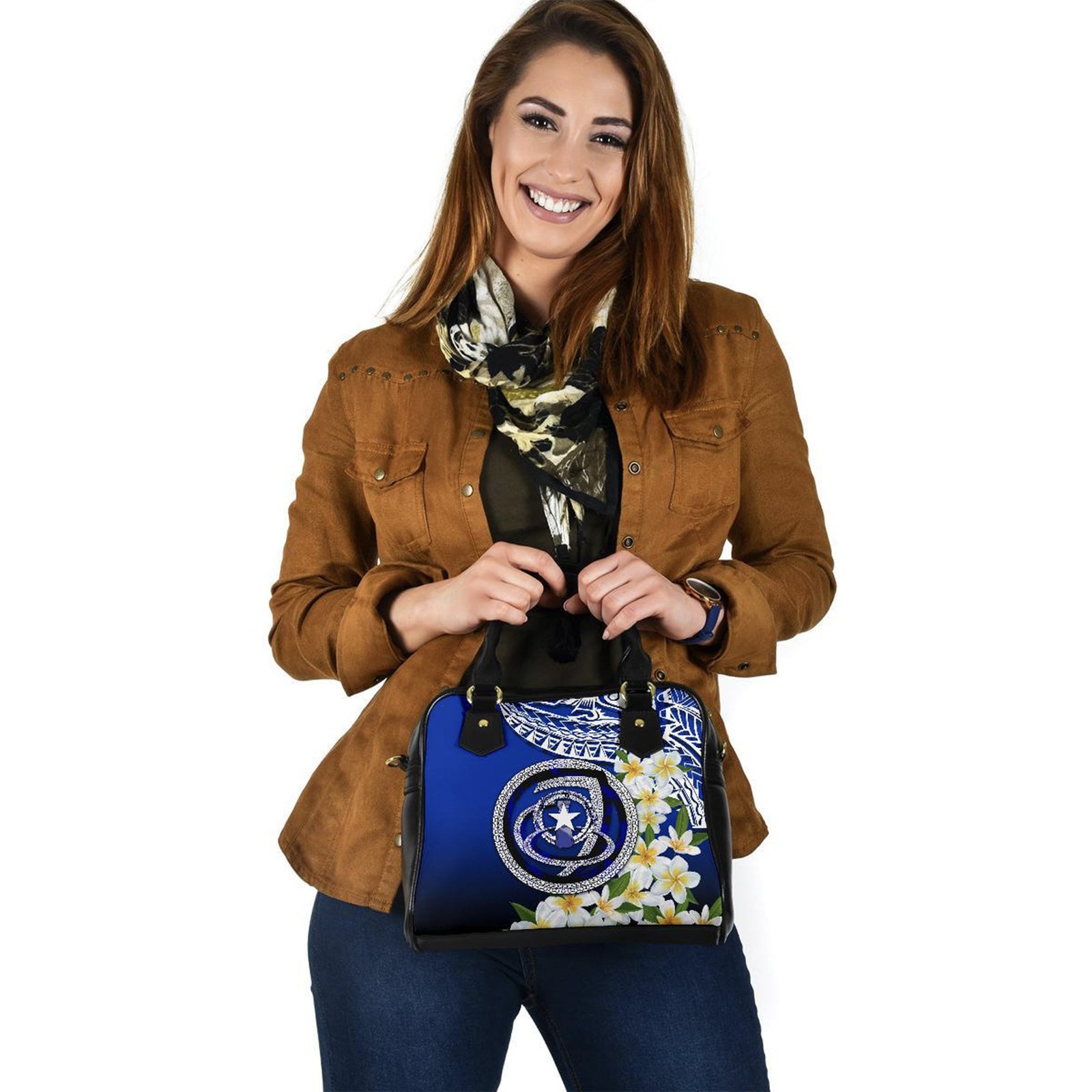 Northern Mariana Islands Shoulder Handbag - Polynesian Plumeria Pattern One Size Blue - Polynesian Pride