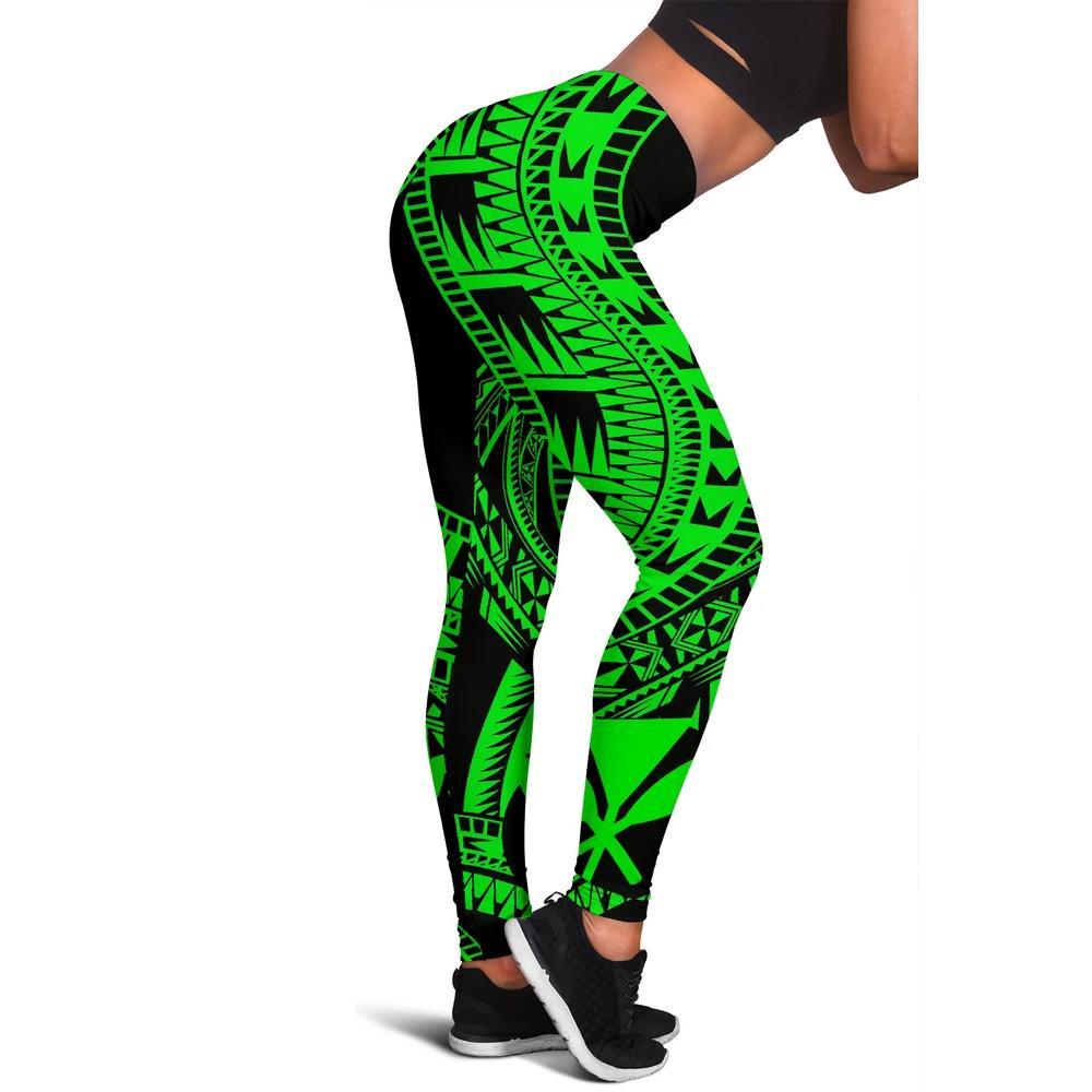 Hawaii Women Leggings Polynesian Pattern Green Green - Polynesian Pride