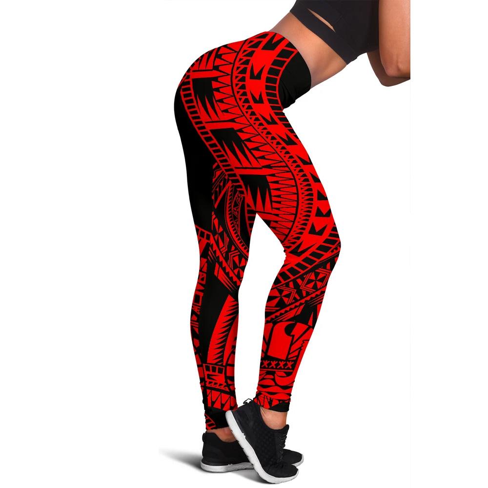 Tahiti Women Leggings Polynesian Pattern Red Red - Polynesian Pride