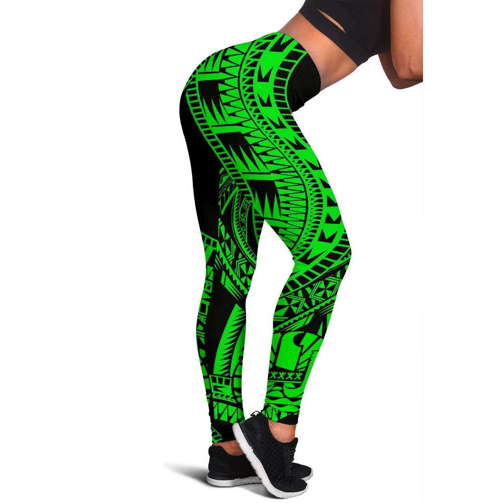 Tahiti Women Leggings Polynesian Pattern Green Green - Polynesian Pride