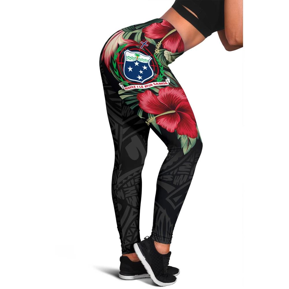 Samoa Polynesian Leggings - Hibiscus Coat of Arms Black - Polynesian Pride