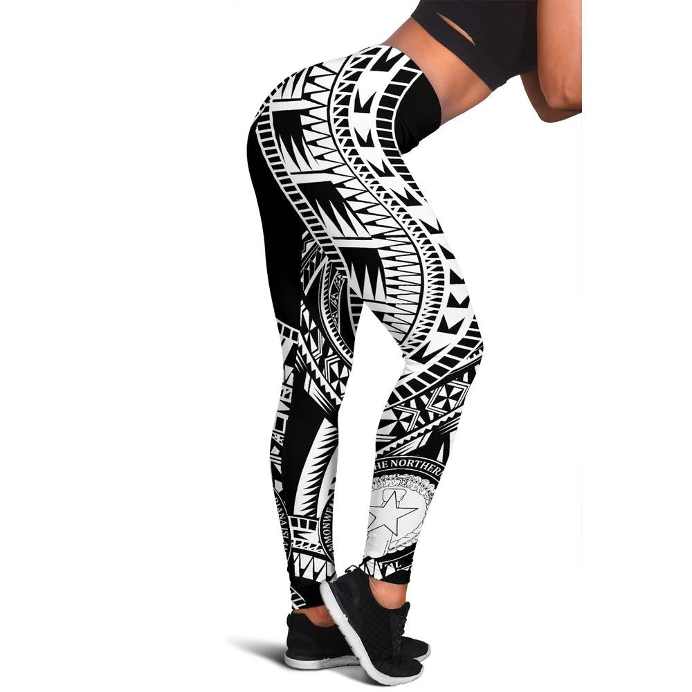 Northern Mariana Islands Women Leggings Polynesian Pattern Black Black - Polynesian Pride