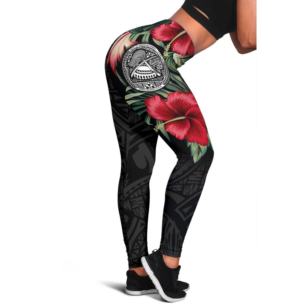 American Samoa Polynesian Leggings - Hibiscus Coat of Arms Black - Polynesian Pride