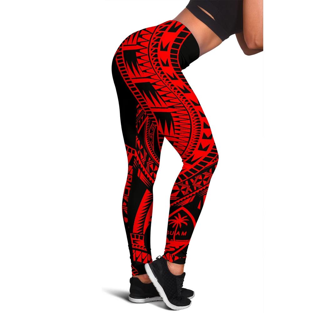 Guam Women Leggings Polynesian Pattern Red Red - Polynesian Pride