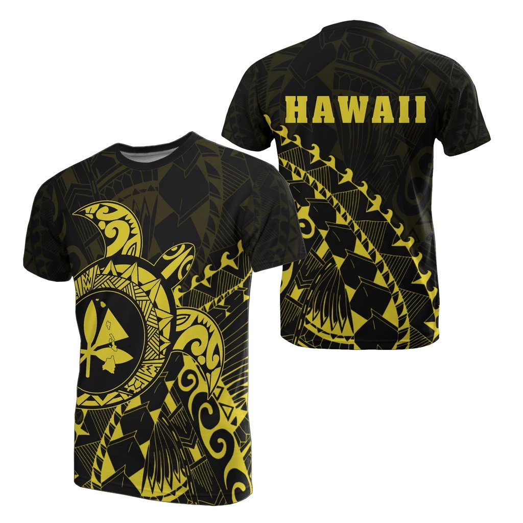 Kanaka Map T shirt ( Yellow) Turtle Style Unisex White - Polynesian Pride