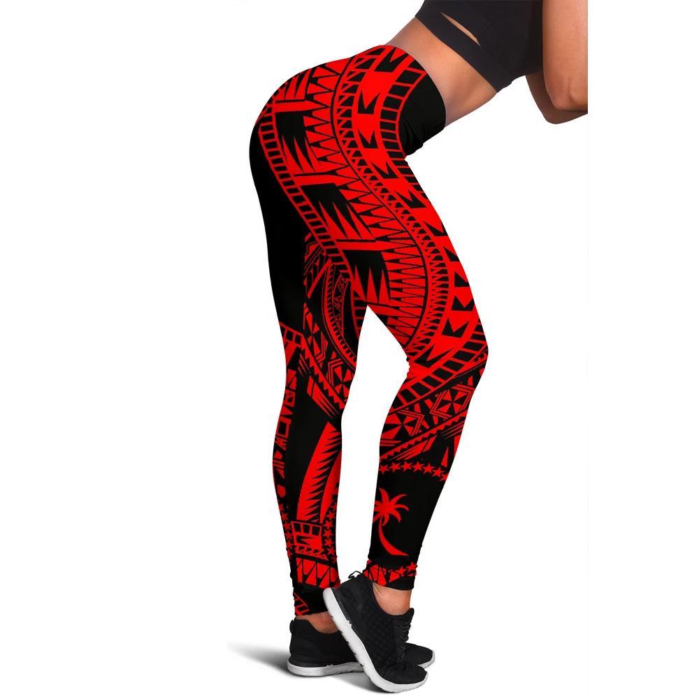 Chuuk Women Leggings Polynesian Pattern Red Red - Polynesian Pride