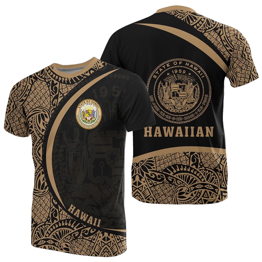 Hawaii Polynesian T Shirt Gold Round Style Unisex Gold - Polynesian Pride