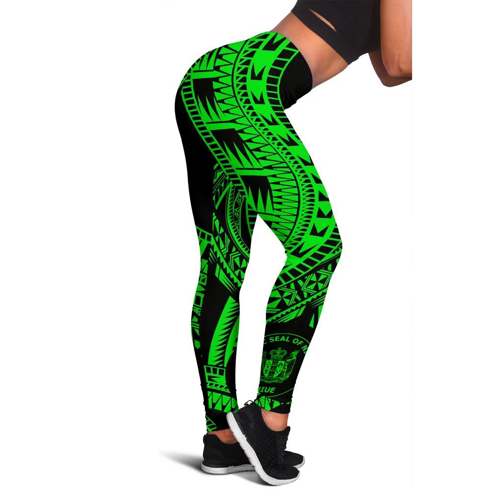 Niue Women Leggings Polynesian Pattern Green Green - Polynesian Pride