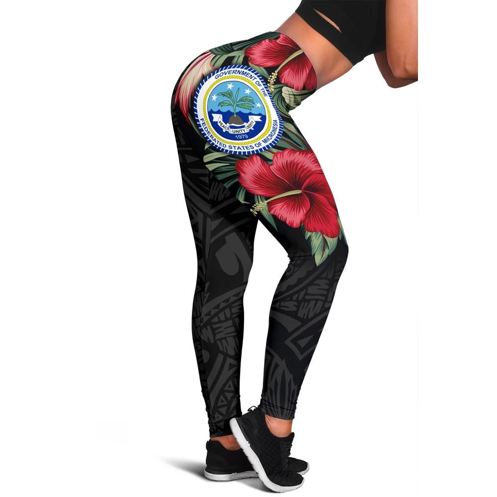 Federated States Of Micronesia Polynesian Leggings - Hibiscus Coat of Arms Black - Polynesian Pride