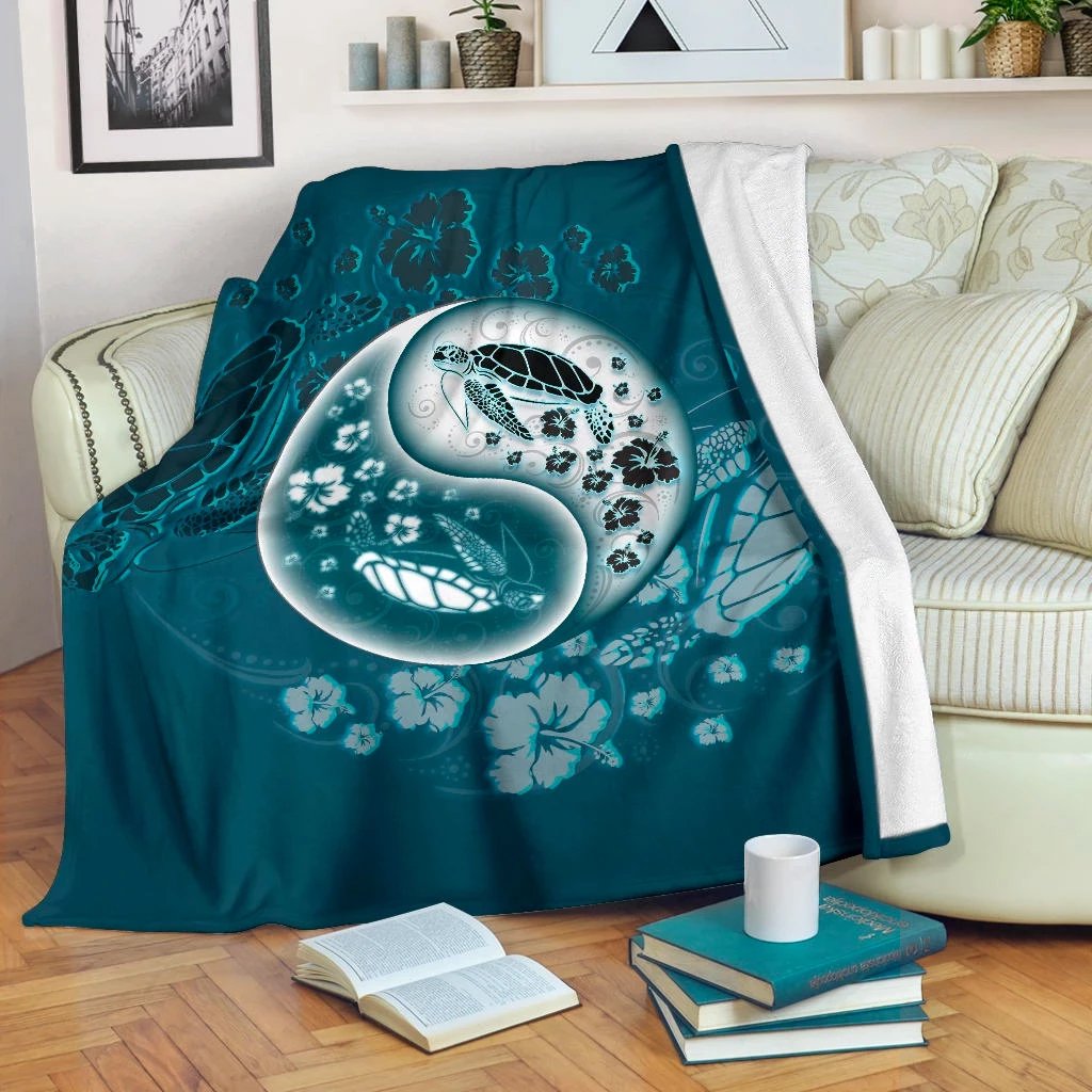 Hawaii Turtle Yinyang Premium Blanket White - Polynesian Pride