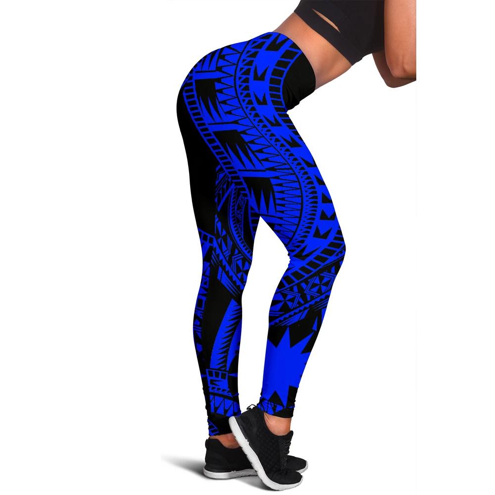 Nauru Women Leggings Polynesian Pattern Blue Blue - Polynesian Pride