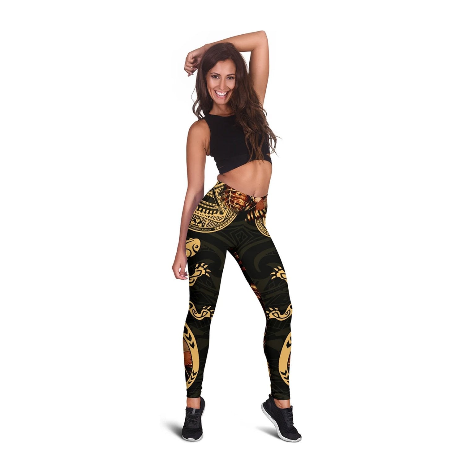 American Samoa Polynesian Women Legging - Lizard Lucky Black - Polynesian Pride