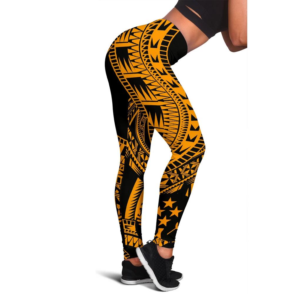 Kosrae Women Leggings Polynesian Pattern Gold Gold - Polynesian Pride