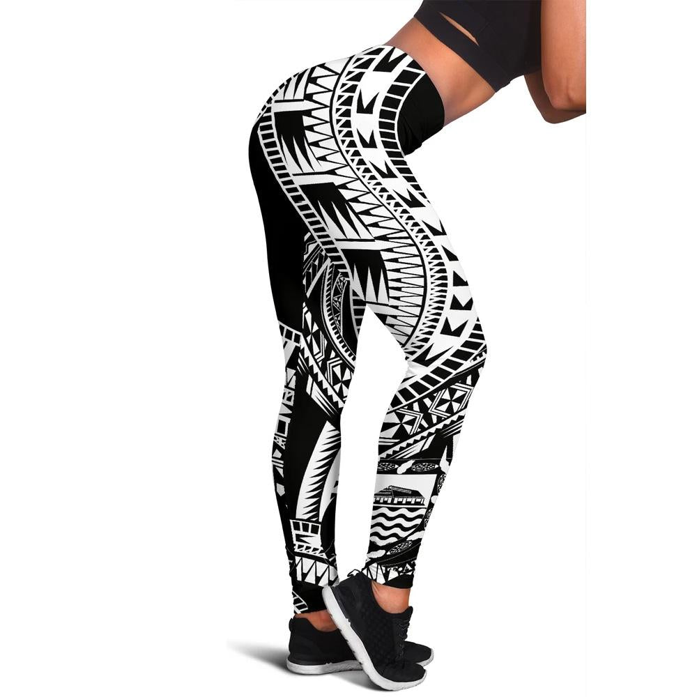 Tuvalu Women Leggings Polynesian Pattern Black Black - Polynesian Pride