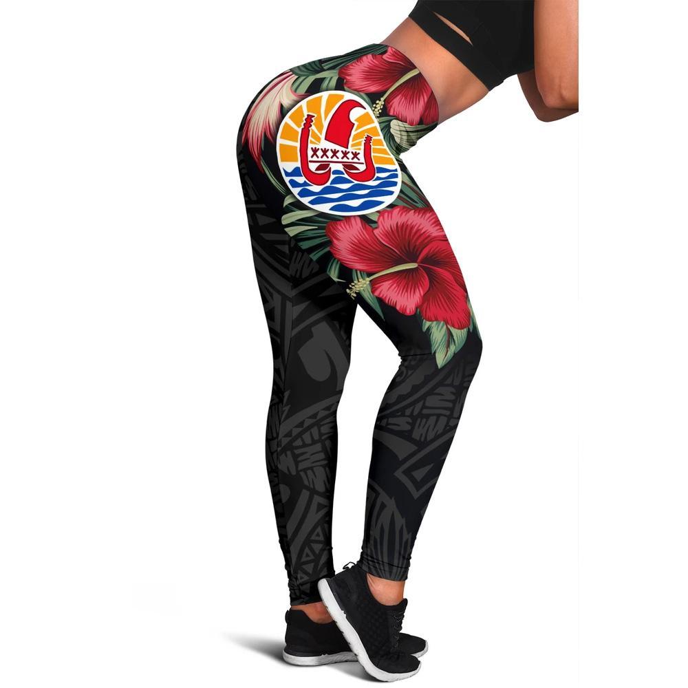 Tahiti Polynesian Leggings - Hibiscus Coat of Arms Black - Polynesian Pride