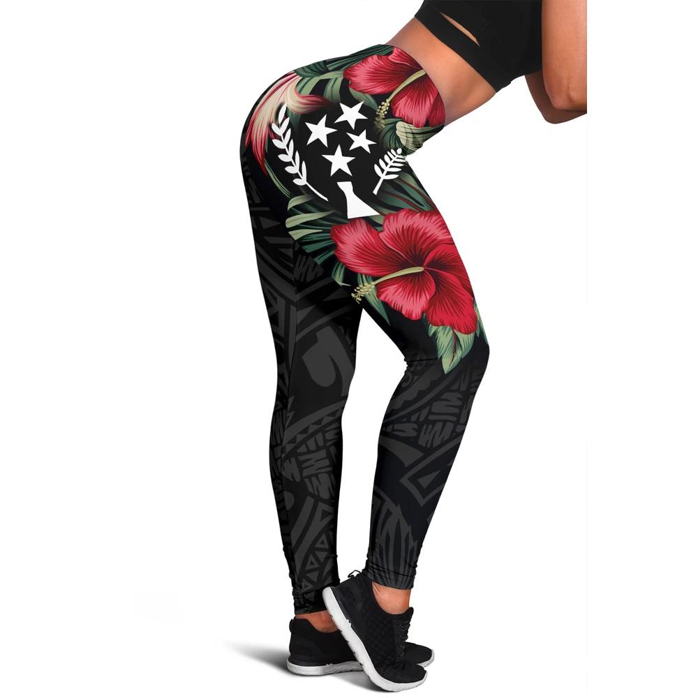 Kosrae Polynesian Leggings - Hibiscus Coat of Arms Black - Polynesian Pride