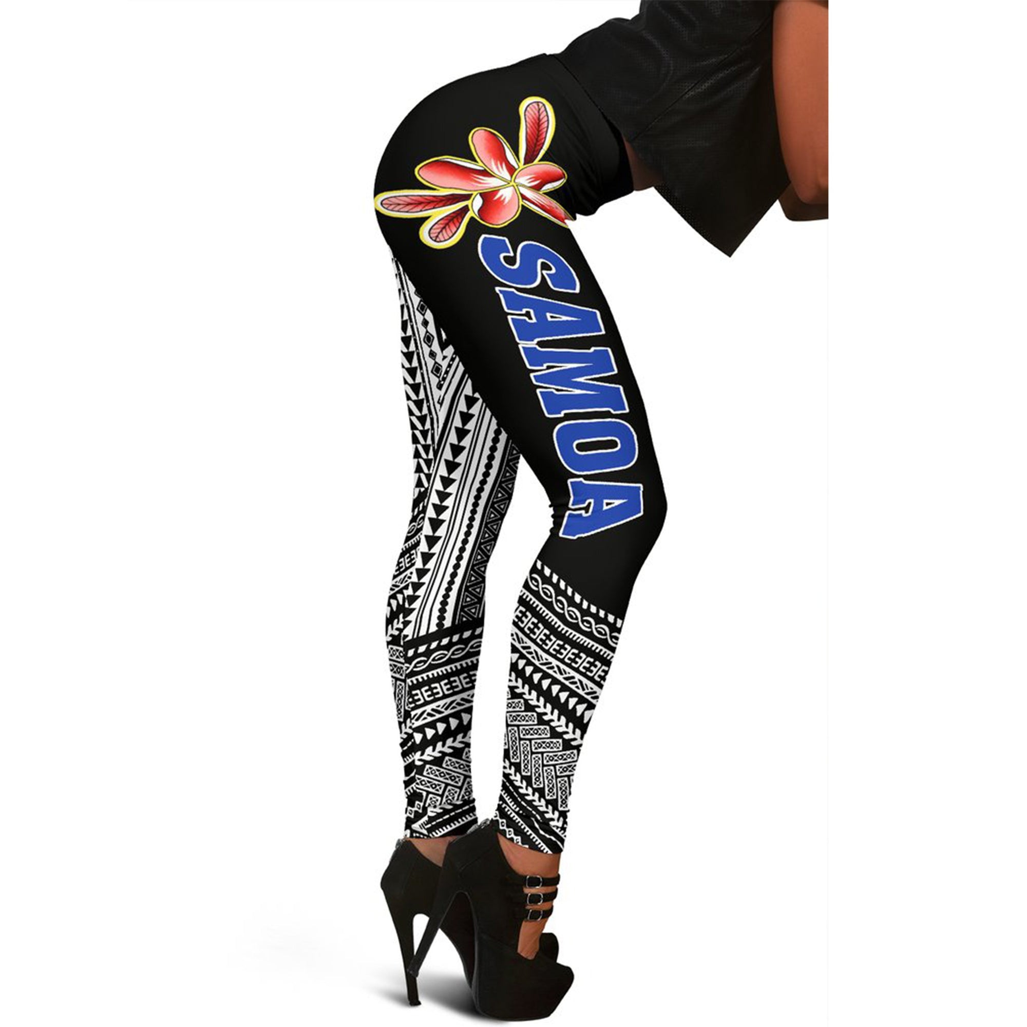 Samoa Flowers Polynesian Women's Leggings Black - Polynesian Pride