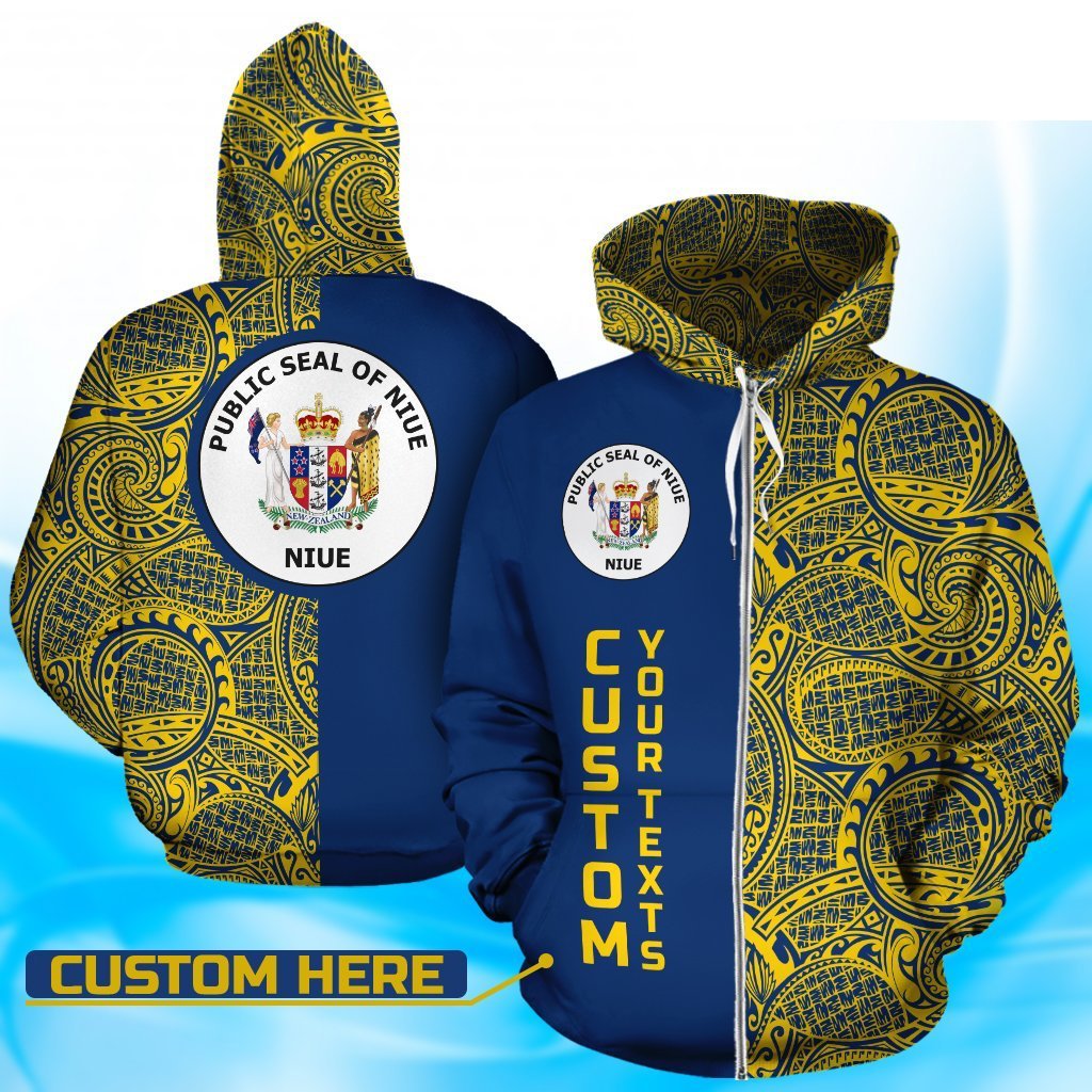 Niue Custom Zip up Hoodie Niue Seal Polynesian Tattoo Half Style TH0 Unisex Blue - Polynesian Pride