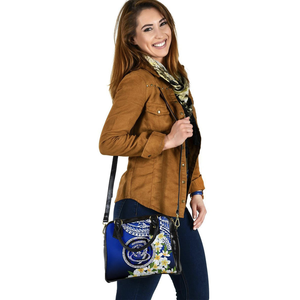 Northern Mariana Islands Shoulder Handbag - Polynesian Plumeria Pattern - Polynesian Pride