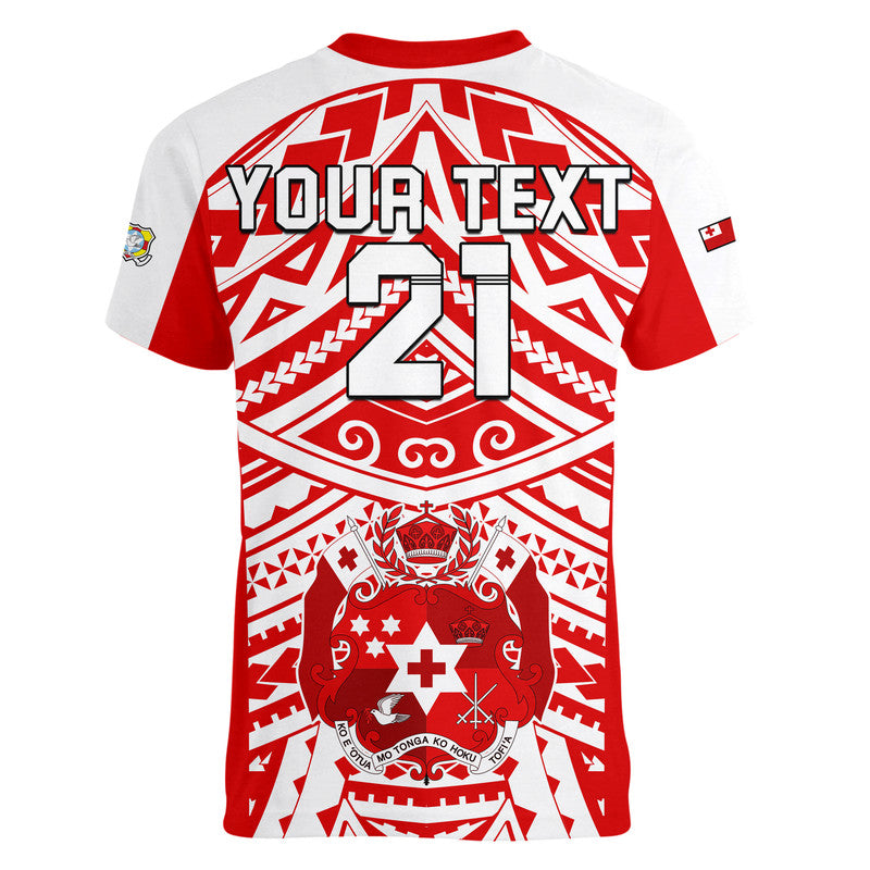 (Custom Text And Number) Tonga Rugby Sevens V-Neck T Shirt Coat of Arms Tribal Polynesian Pattern LT9 - Polynesian Pride