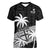 (Custom Text And Number) Fiji Rugby Sevens V-Neck T Shirt Tapa Palm Tree and Fijian Coat of Arms LT9 Female Blue - Polynesian Pride