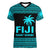 Fiji Rugby Sevens V-Neck T Shirt Simple Blue Style LT9 Female Blue - Polynesian Pride