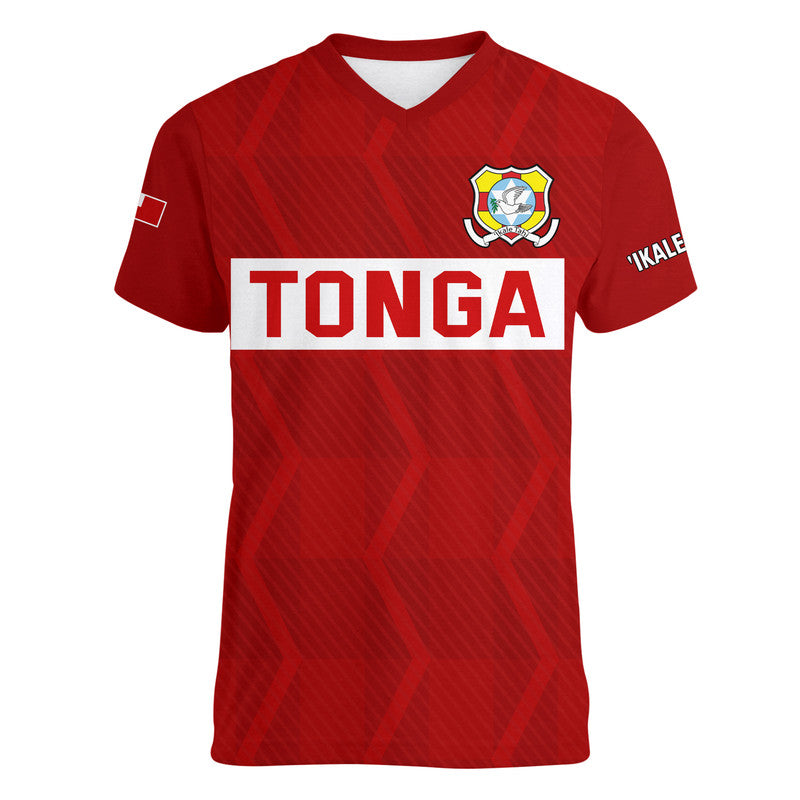 (Custom Text And Number) Tonga Rugby Sevens V-Neck T Shirt Sporty Style LT9 Female Red - Polynesian Pride