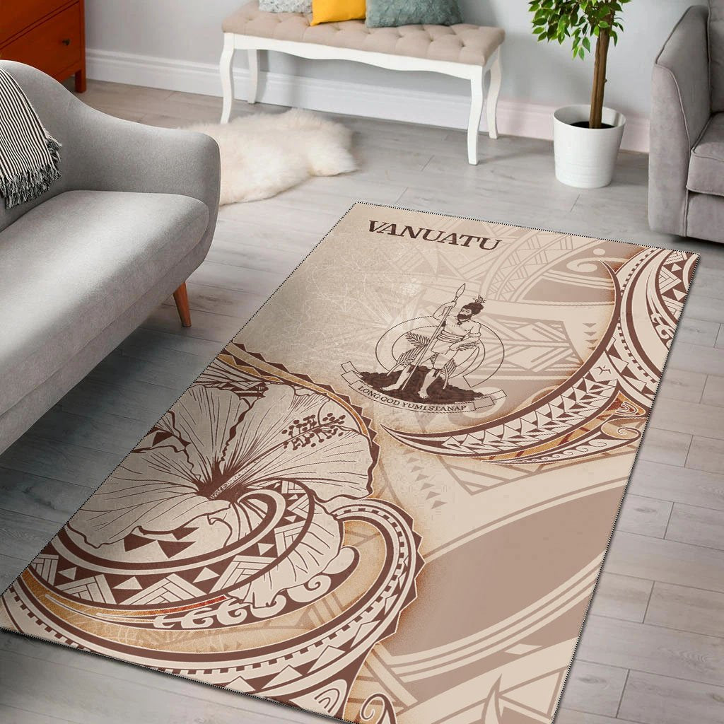 Vanuatu Area Rug - Hibiscus Flowers Vintage Style Nude - Polynesian Pride