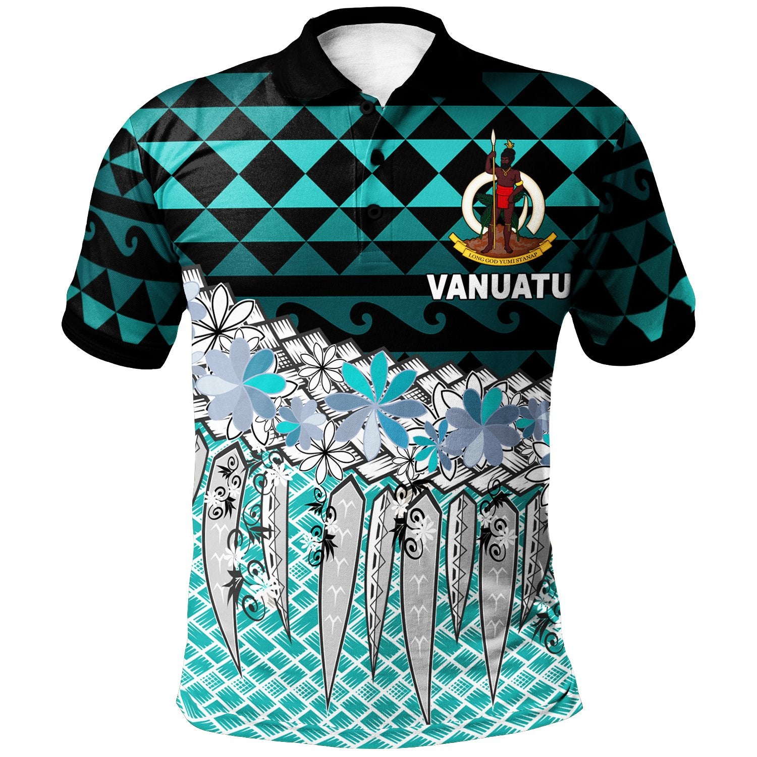 Vanuatu Polo Shirt Coconut Leaves Weave Pattern Blue Unisex Blue - Polynesian Pride