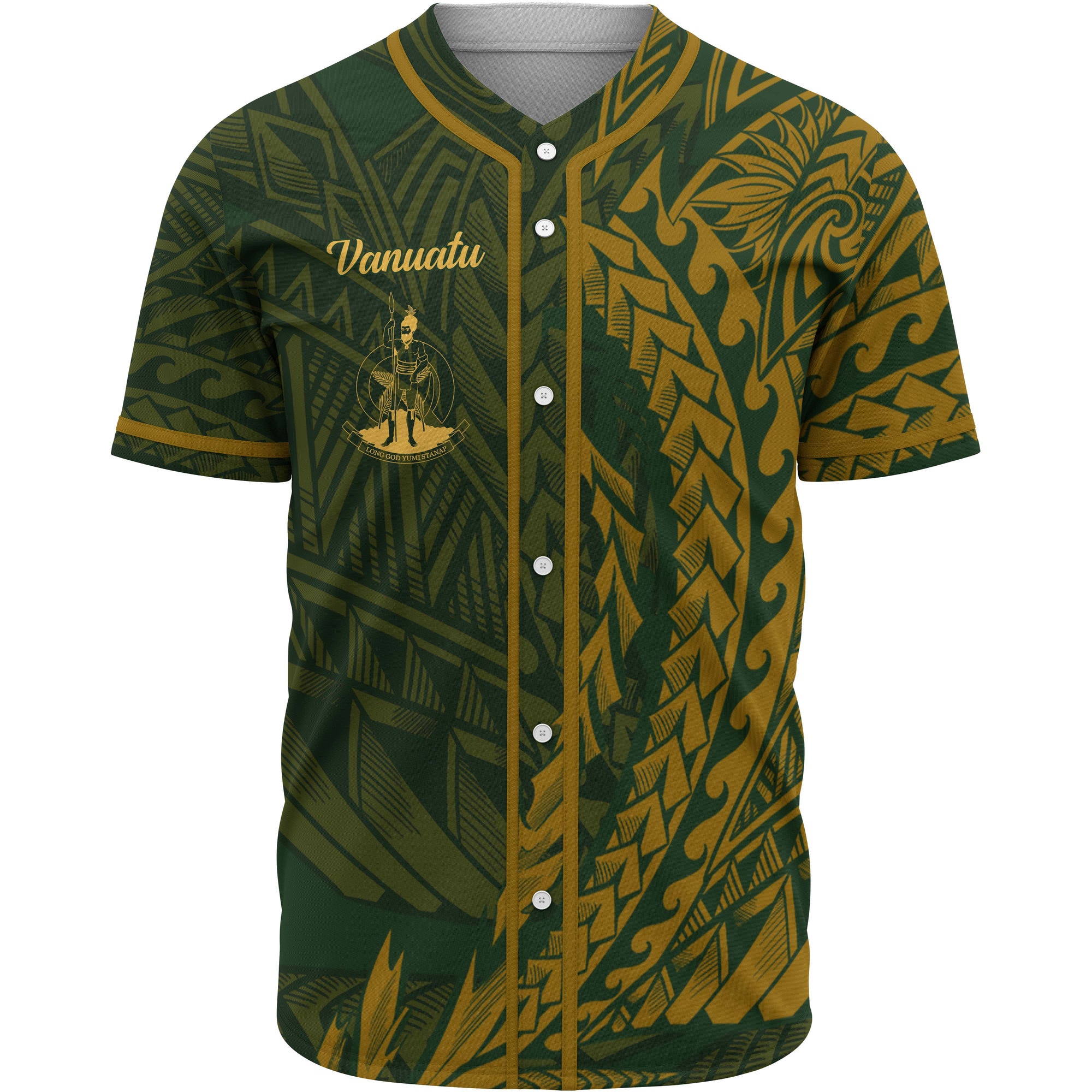 Vanuatu Baseball Shirt - Green Wings Style Unisex Gold - Polynesian Pride