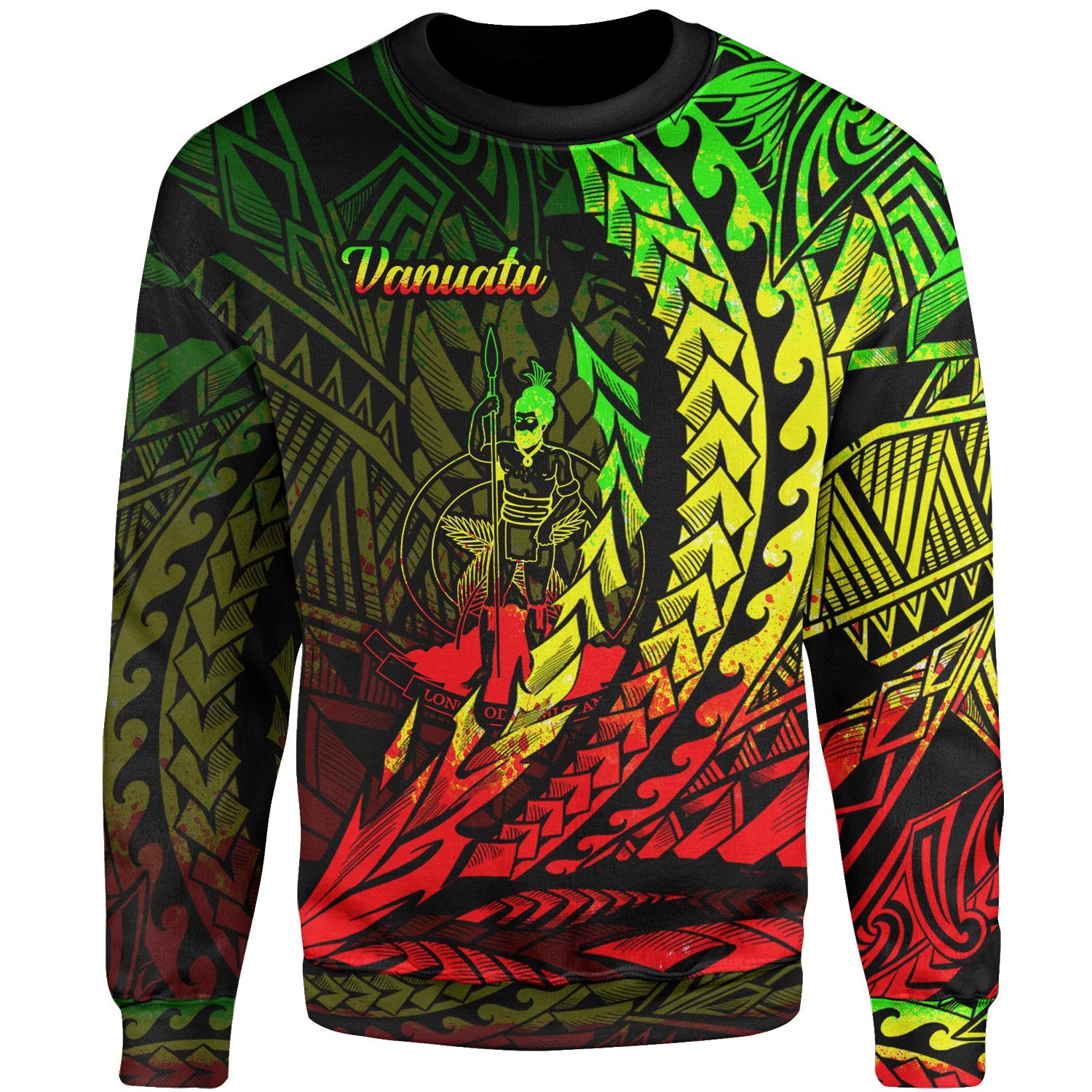 Vanuatu Sweatshirt - Wings Style Reggae Color Unisex Black - Polynesian Pride