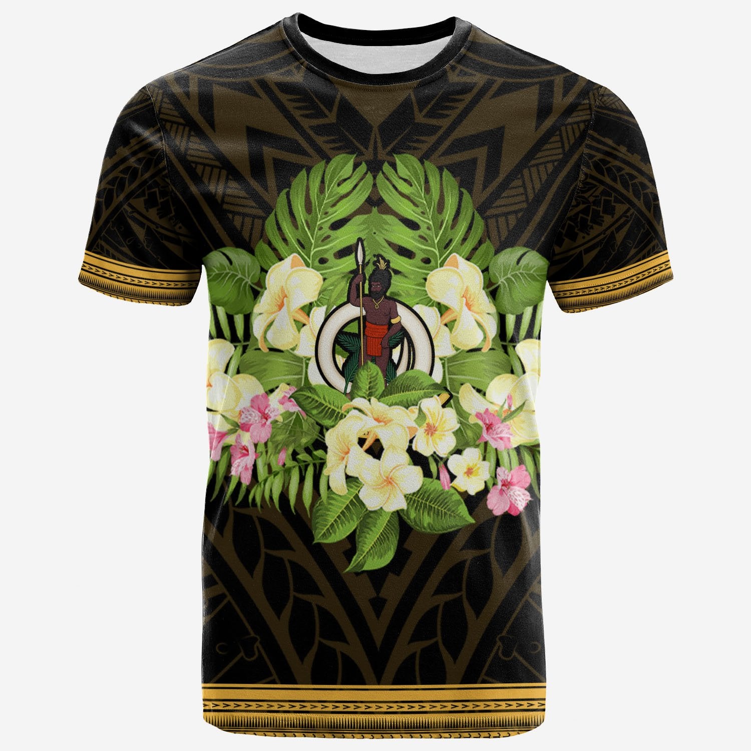 Vanuatu T Shirt Polynesian Gold Patterns Collection Unisex Black - Polynesian Pride