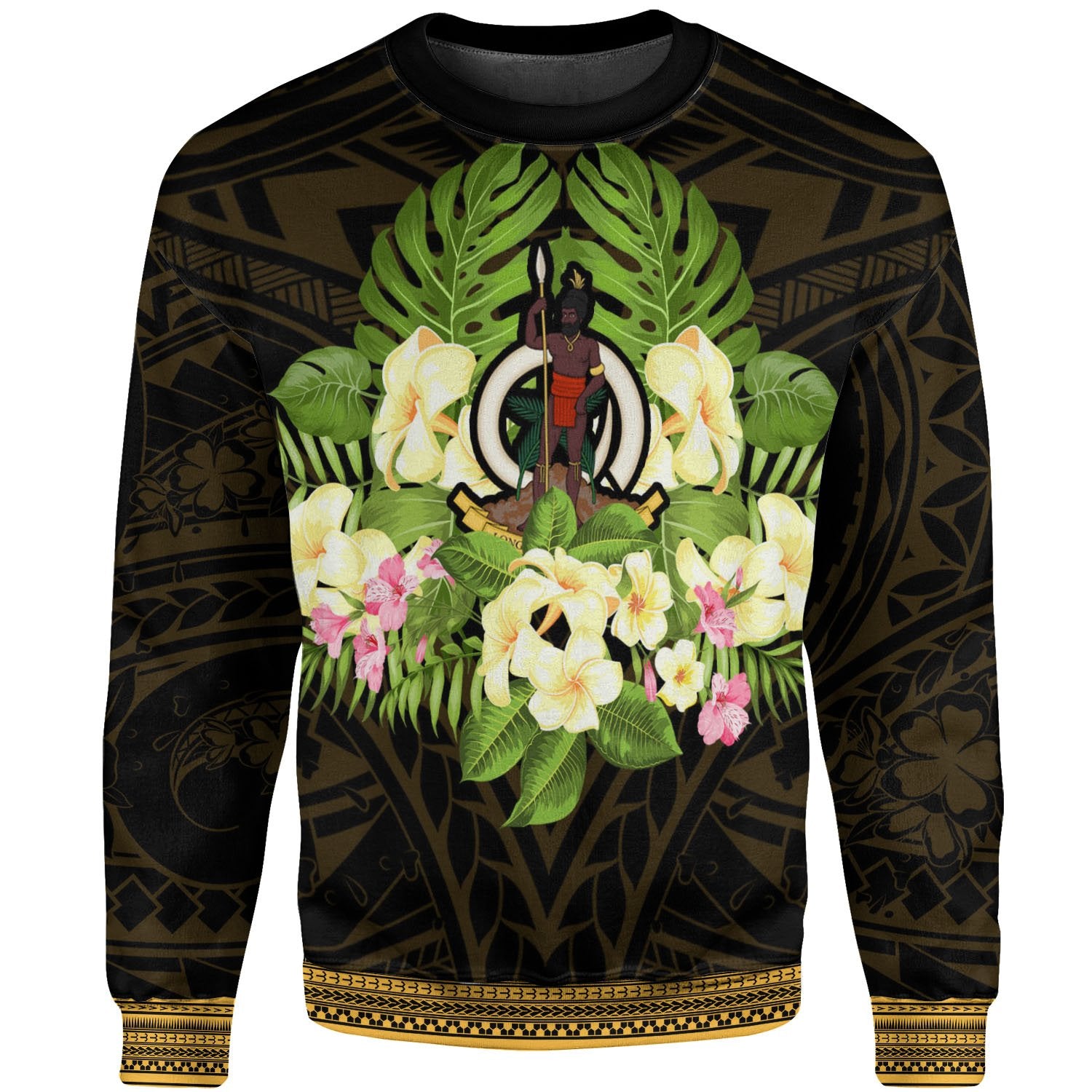 Vanuatu Sweatshirt - Polynesian Gold Patterns Collection Unisex Black - Polynesian Pride