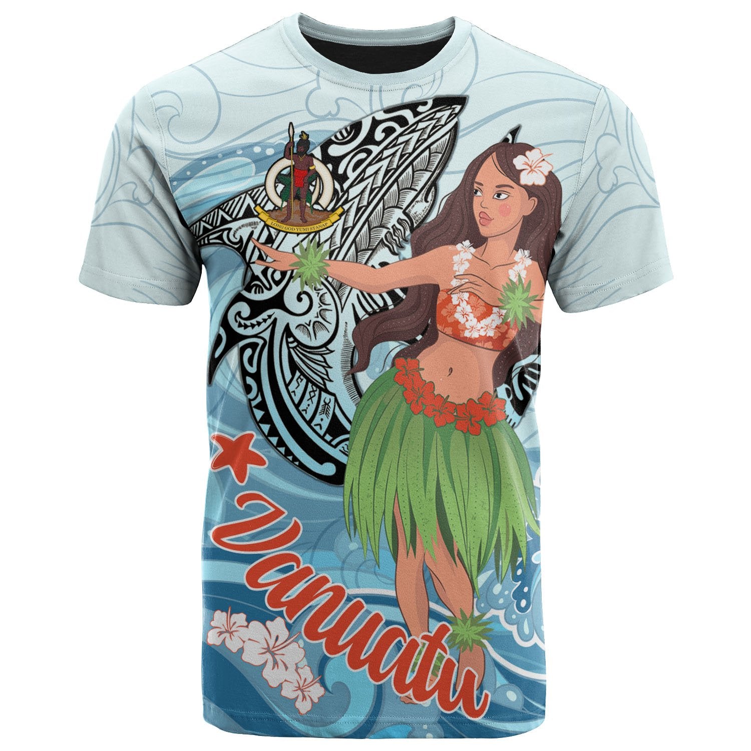 Vanuatu T Shirt Polynesian Girls With Shark Unisex Black - Polynesian Pride