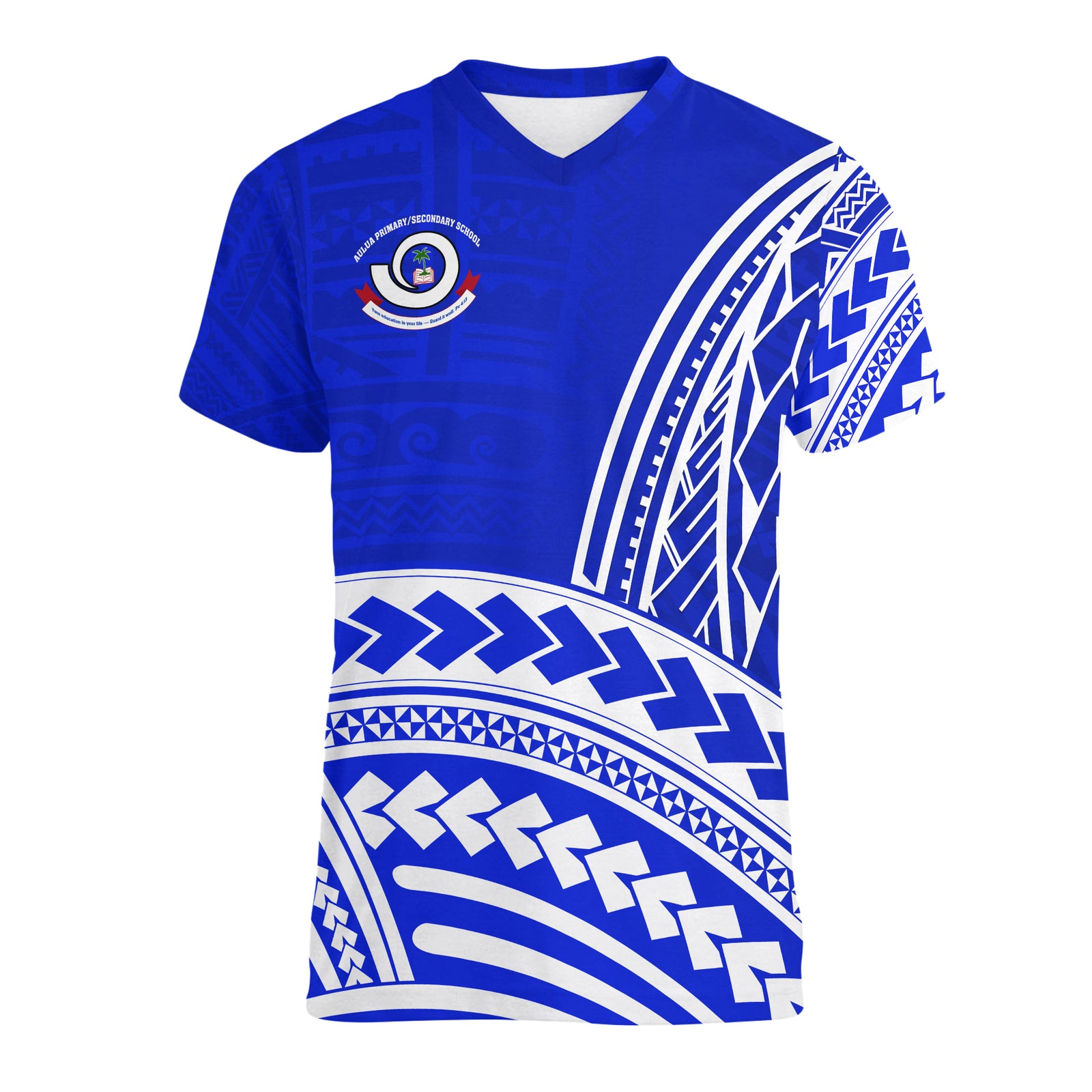 Aulua Primary/Secondary School V neck T Shirt LT13 Unisex Blue - Polynesian Pride
