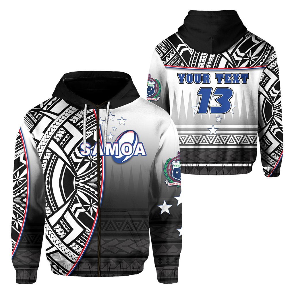 Custom Manu Samoa Rugby Zip Hoodie Impressive Version Black Custom Text and Number Unisex Black - Polynesian Pride