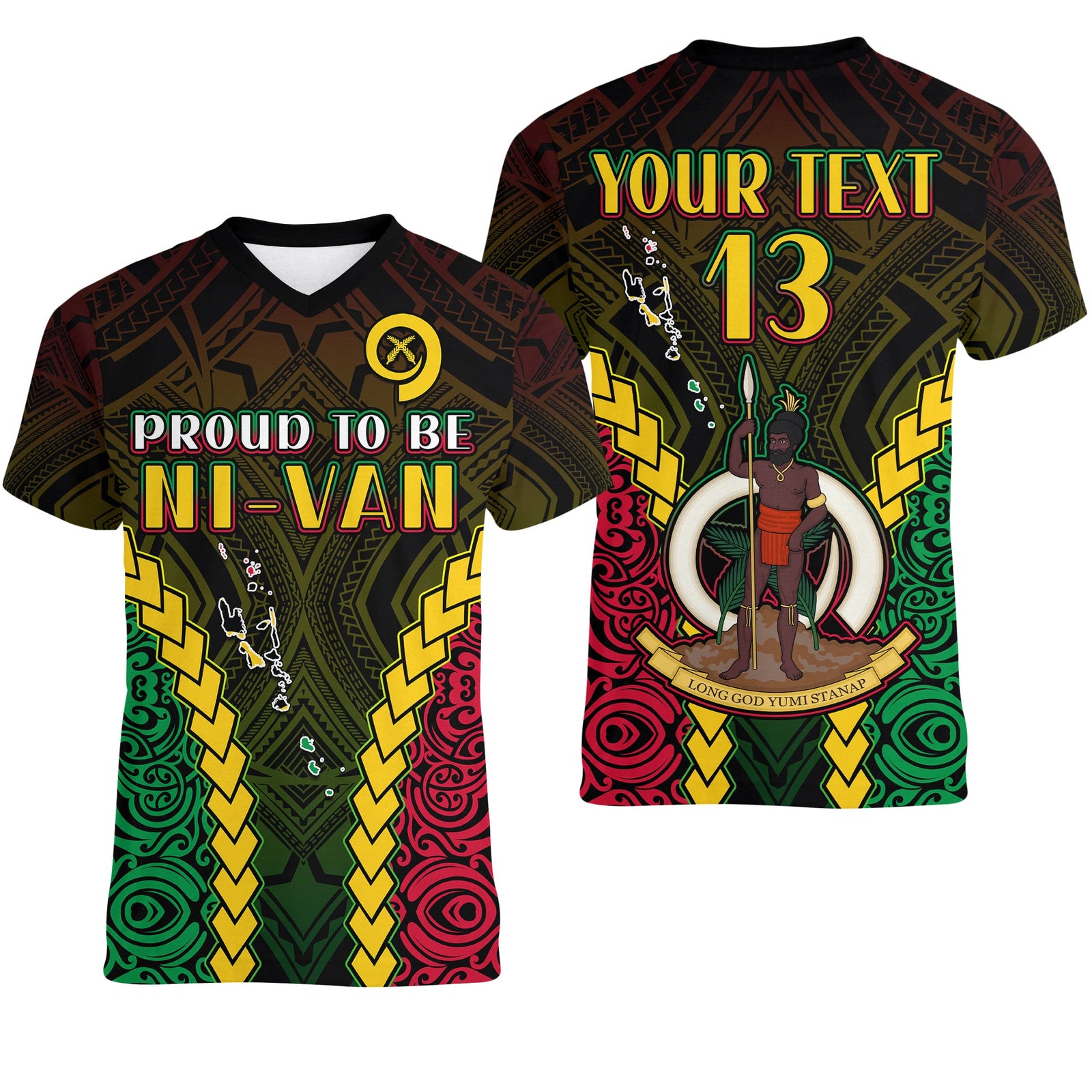 (Custom Text and Number) Vanuatu Indigenous V Neck T Shirt Proud To Be Ni Vanuatu Polynesian Pattern LT13 Black - Polynesian Pride