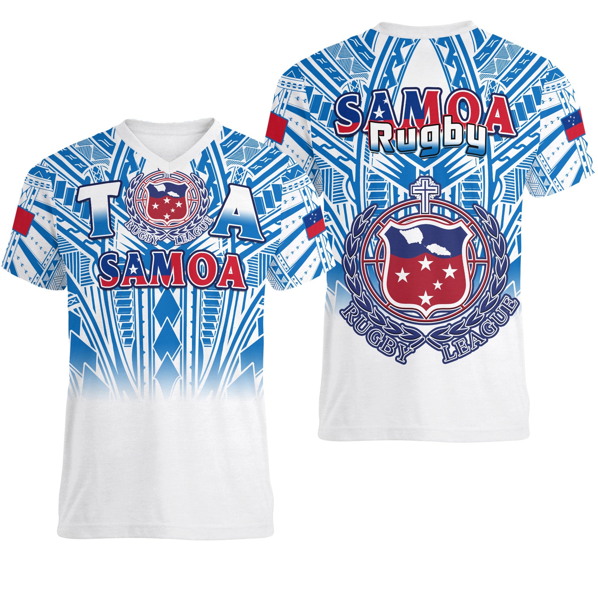 Samoa Rugby V-Neck T Shirt Toa Samoa Polynesian Pacific White Version LT14 Female White - Polynesian Pride